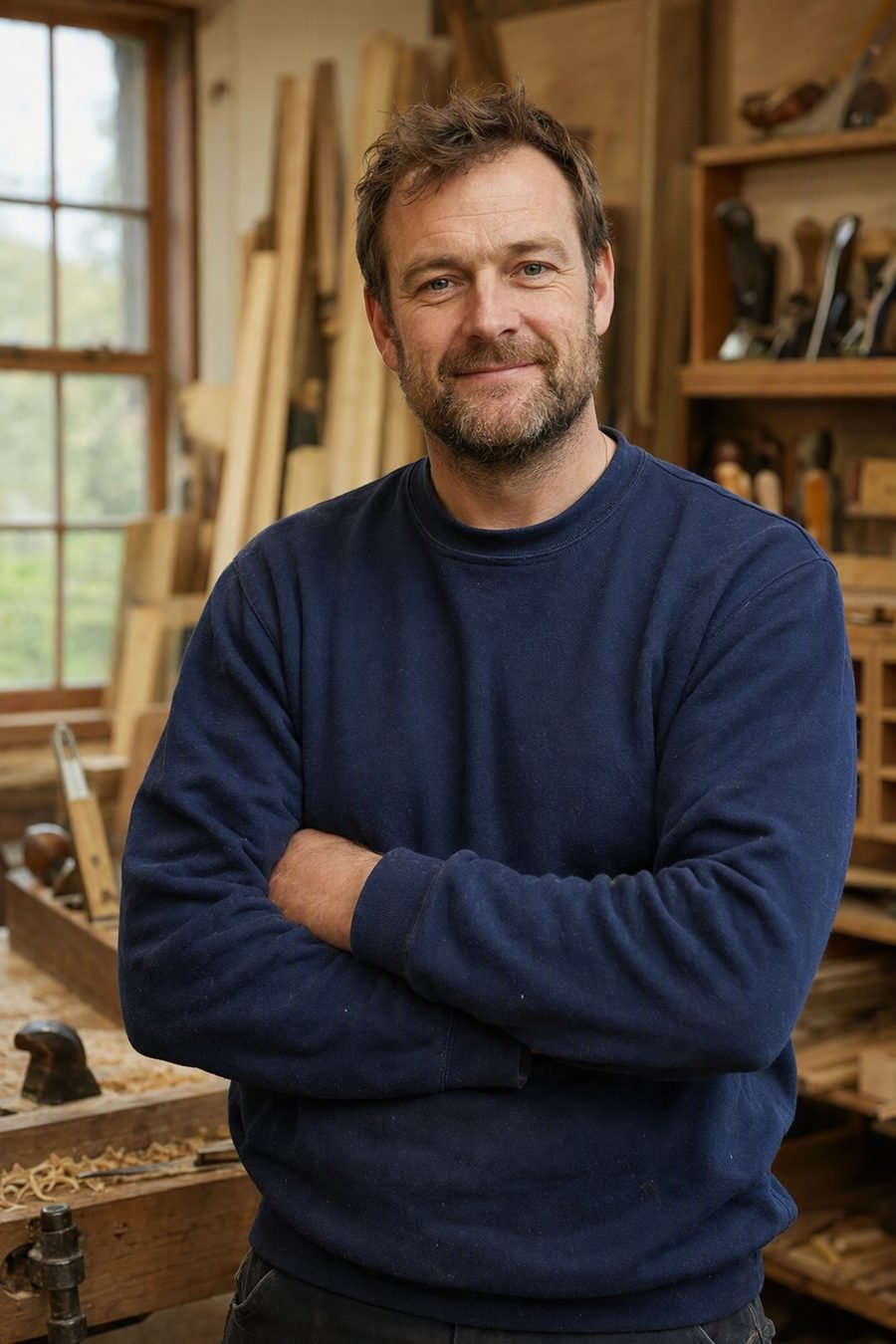 Andy Robbie, master carpenter, in his joinery workshop